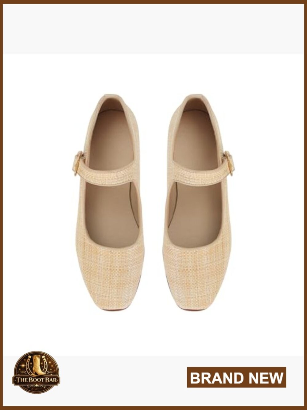 Women's Raffia Square Toe Buckle Strap Ballet Flats - Picture 6 of 6